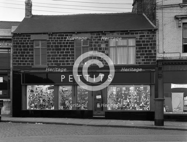 Front of Pettits Shoe Shop, Mexborough, South Yorkshire, 1960. Creator: Michael Walters.