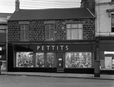 Front of Pettits Shoe Shop, Mexborough, South Yorkshire, 1960. Creator: Michael Walters