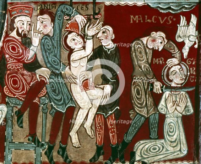 Front of the altar in the chapel of Santa Margarita, detail of the martyrdom of the saint, from S…