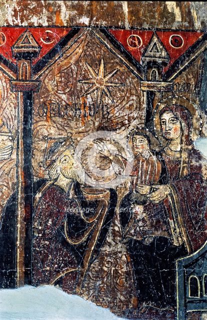 Front of the Iguácel altar, detail of the scene of the Epiphany. Panel painting from the church o…