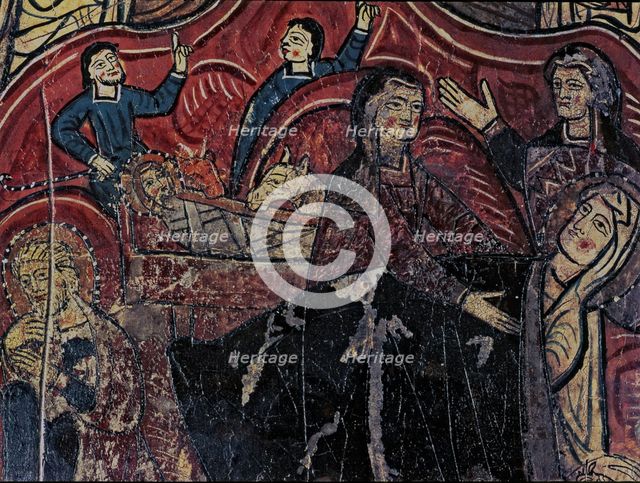 Front of the Iguácel altar, detail of the scene of the Nativity. Panel painting from the church o…