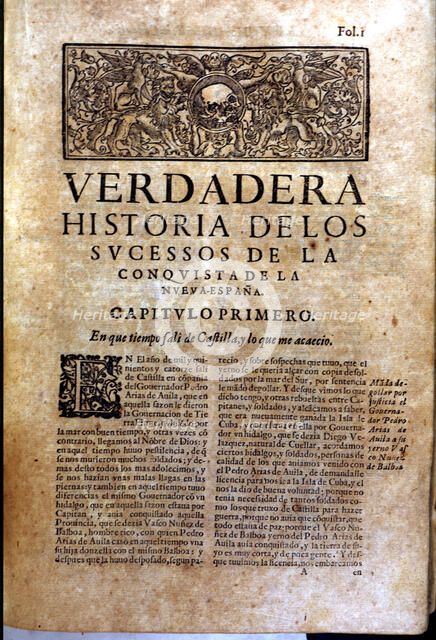 Front page of the book 'Historia verdadera de la conquista de la Nueva España' (True story of the…