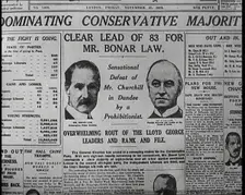 Front Page of a British Newspaper With the Headline Reading Dominating Conservative Majority 1922 Creator: British Pathe Ltd