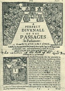 Front page of "A Perfect Diurnall of the Passages in Parliament", February-March 1642, (1945). Creator: Unknown