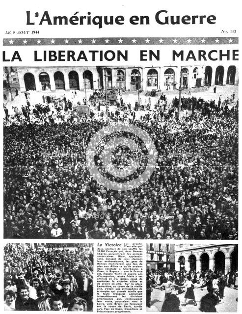 Front page of L'Amerique en Guerre newspaper, 9 August 1944. Artist: Unknown