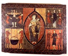Front with the Virgin in the center of the altar in the church of Sant Quirze of Durro, in the Bo…