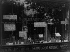 Front window - Hurlebaus Drug Store, c1900. Creator: Frances Benjamin Johnston