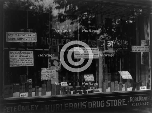 Front window - Hurlebaus' Drug Store, c1900. Creator: Frances Benjamin Johnston.