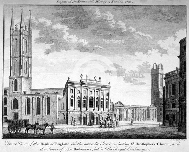 Front view of the Bank of England, City of London, 1773.                                Artist: J Collyer