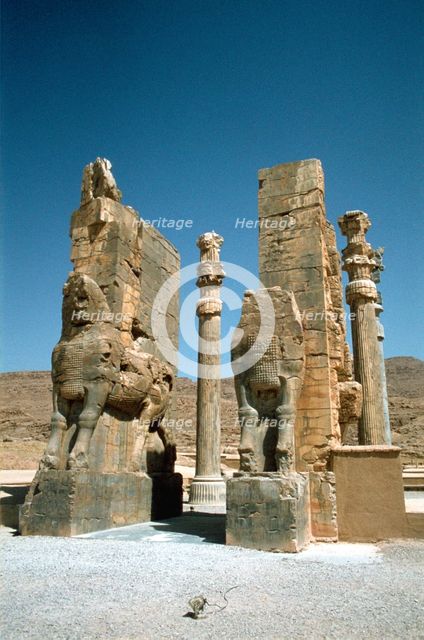 Front view of the Gate of All Nations, Persepolis, Iran. Creator: Vivienne Sharp.