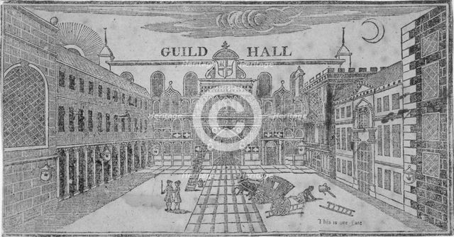 Front view of the Guildhall, looking north, City of London, 1750. Artist: Anon