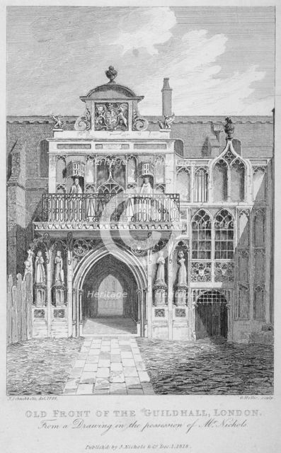 Front view of the Guildhall, looking north, City of London, 1818. Artist: George Hollis