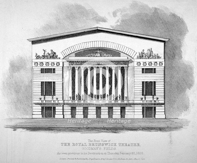 Front view of the Royal Brunswick Theatre, Goodman's Fields, Stepney, London, 1828. Artist: Anon