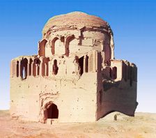 Front view of a crumbling mosque, with a man standing beside it, between 1905 and 1915. Creator: Sergey Mikhaylovich Prokudin-Gorsky
