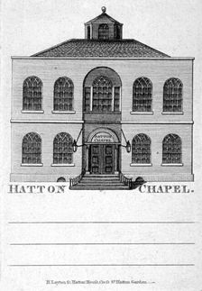 Front view of Hatton Chapel, Hatton Garden, London, c1750. Artist: Anon