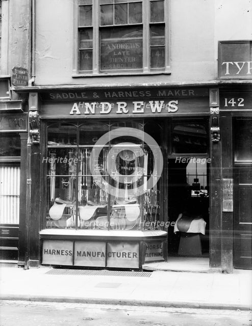 Frontage of Andrew's saddle and harness shop in High Street, Oxford, Oxfordshire, c1860-c1922.  Artist: Henry Taunt