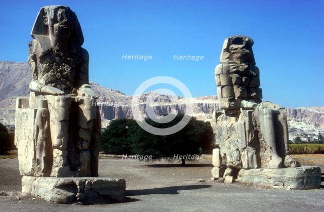 Frontal view of The Colossi of Memnon, Luxor West Bank, Egypt, c1400 BC. Artist: Unknown