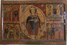 Frontal of Coll panel painting, depicting scenes of the Annunciation, the Nativity, Jesus in …