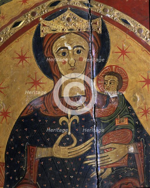  'Frontal of Coll', panel painting, detail of the Virgin and Child, from the sanctuary of the Mar…