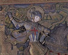 Frontal of Saint George, in linen embroidered fabric, year 1450-1451, detail of St. George