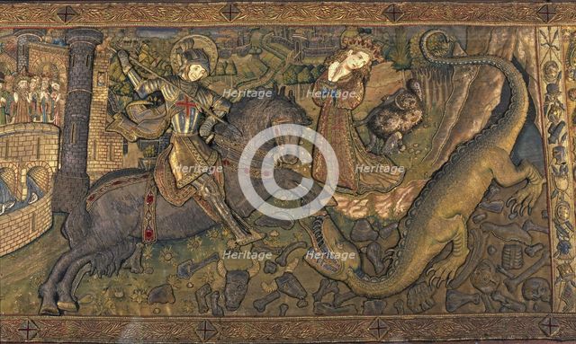 Frontal of Saint George, in linen embroidered fabric, years 1450-1451.