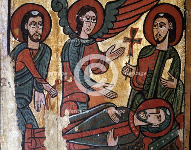  'Frontal of St. Martin of Tours', detail of the saint's death, tempera on wood. The work consist…