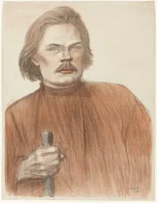 Frontal Portrait from the Waist Up of Maxime Gorki, 1905. Creator: Theophile Alexandre Steinlen