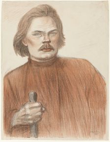 Frontal Portrait from the Waist Up of Maxime Gorki, 1905. Creator: Theophile Alexandre Steinlen