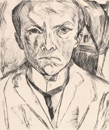 Frontal Self-Portrait with House Gable in Background (Selbstbildnis von vorn, im Hintergrund...,1918 Creator: Max Beckmann