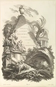 Frontispice pour le "Tombeau de Boyle, Locke, et Sydenham" (Frontispiece for the "Tomb..., ca. 1736. Creator: Claude Augustin Duflos le Jeune