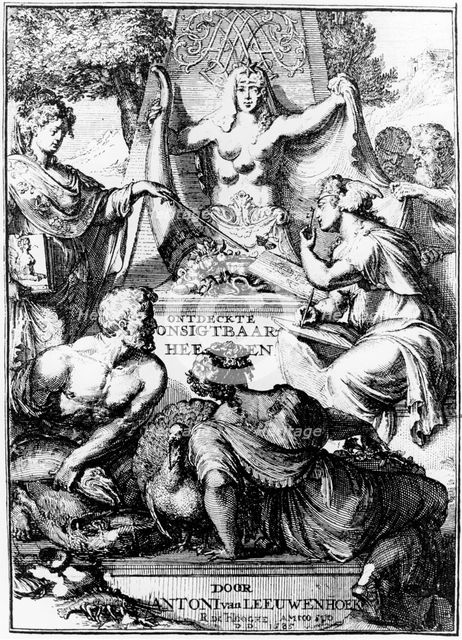 Frontispiece of "Ontledigen en Ondekkigen...Brieven" by Anton van Leeuwenhoek, 1686. Creator: Unknown.