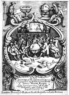 Frontispiece of "A New System of Mathematicks" by Jonas Moore, 1681. Creator: Unknown