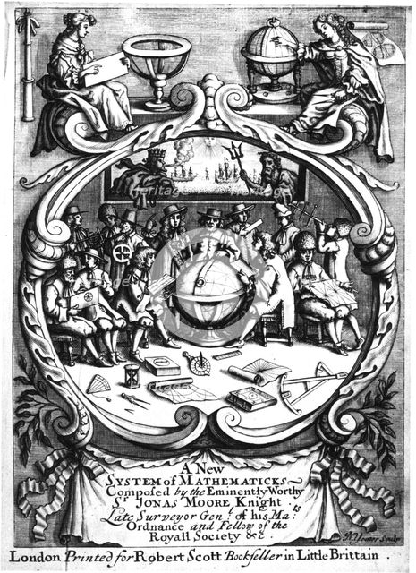 Frontispiece of "A New System of Mathematicks" by Jonas Moore, 1681.  Creator: Unknown.