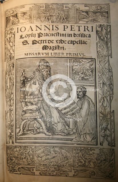 Frontispiece of the Missarum Liber primus by Giovanni Pierluigi da Palestrina (Palestrina and Pope J Artist: Anonymous  