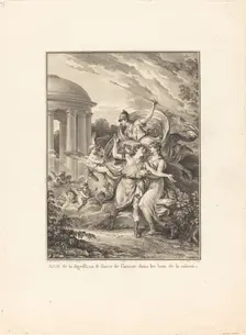 Frontispiece: Aidé de la sagesse, on se sauve de l'amour dans les bras de la raison, 1777. Creator: Antoine Jean Duclos