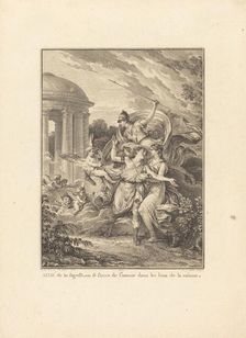 Frontispiece: Aidé de la sagesse, on se sauve de l'amour dans les bras de la raison, 1777. Creator: Antoine Jean Duclos