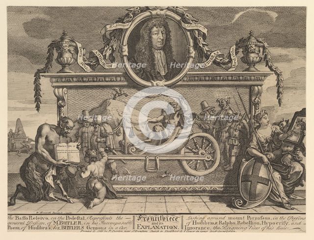 Frontispiece and Its Explanation: Twelve Large Illustrations for Samuel Butler..., February 1725-26. Creator: William Hogarth.
