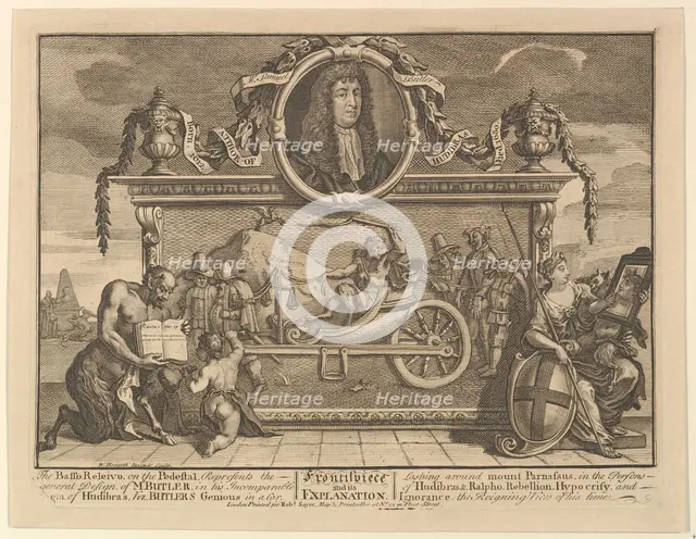 Frontispiece and Its Explanation (Twelve Large Illustrations for Samuel Butler's Hudibr..., 1725-68. Creator: William Hogarth.
