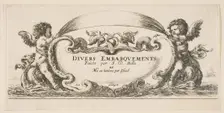 Frontispiece: cartouche at center, putti on either side riding on dolphins, from V..., ca. 1646-47. Creator: Stefano della Bella