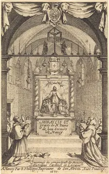 Frontispiece for the Miracles and Graces of Our Lady of "Bon-Secours-les-Nancy". Creator: Jacques Callot