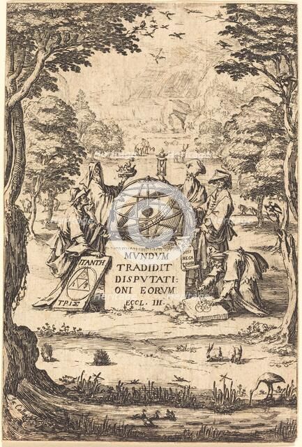 Frontispiece for the Sacred Cosmologia (Title with Astrologers). Creator: Jacques Callot.