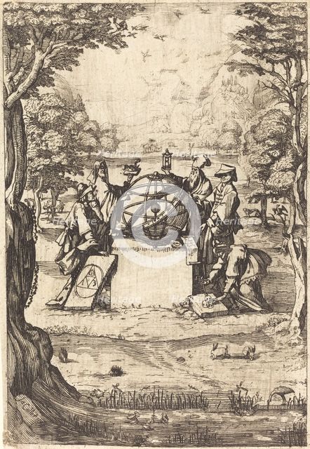 Frontispiece for the Sacred Cosmologia (Title With Astrologers). Creator: Unknown.