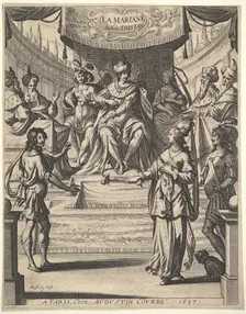 Frontispiece for "Tristan L'Hermite": Marianne standing to right before Herod and his cour..., 1637. Creator: Abraham Bosse