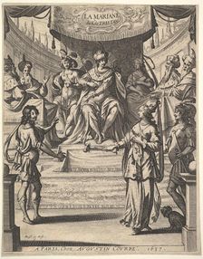 Frontispiece for "Tristan L'Hermite": Marianne standing to right before Herod and his cour..., 1637. Creator: Abraham Bosse