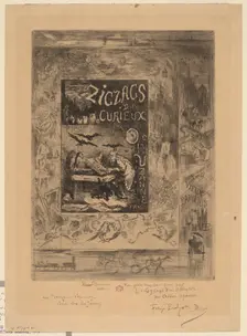 Frontispiece for "Zigzags d'un Curieux, d'Octave Uzanne", 1888. Creator: Felix Hilaire Buhot
