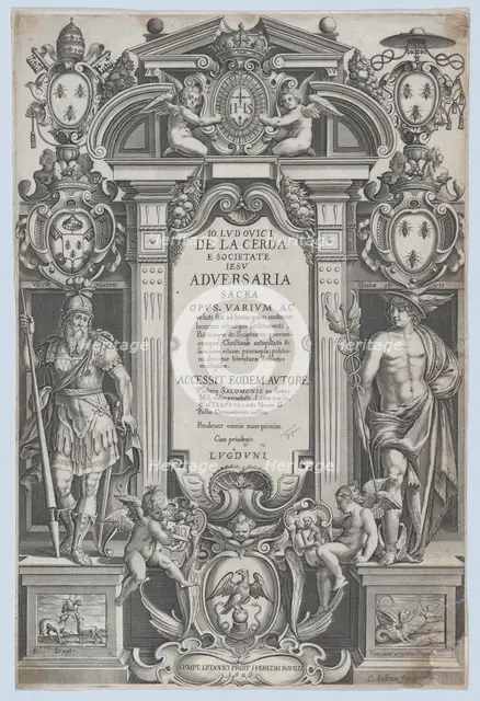 Frontispiece for 'Adversaria sacra', 1626. Creator: Charles Audran.
