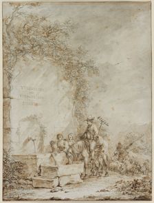 Frontispiece for an Album of Drawings: Peasants at a Fountain, 1784. Creator: Dirk Langendijk (Dutch, 1748-1805)