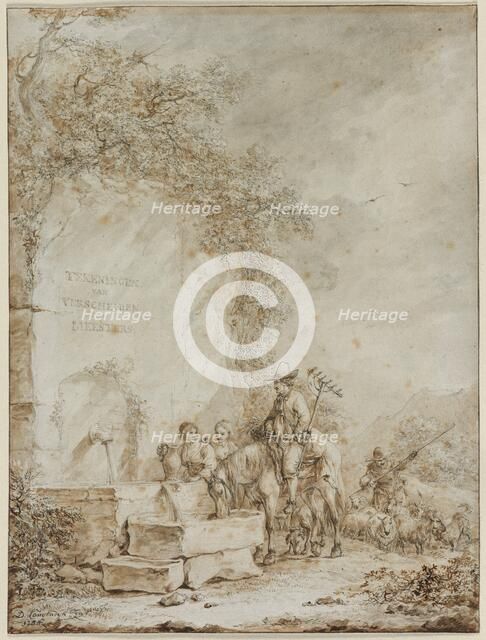 Frontispiece for an Album of Drawings: Peasants at a Fountain, 1784. Creator: Dirk Langendijk (Dutch, 1748-1805).