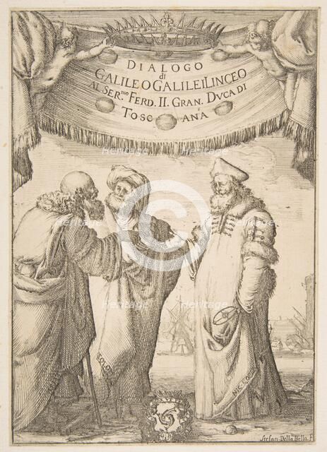 Frontispiece for Dialogo di Galileo Galilei, 1632. Creator: Stefano della Bella.