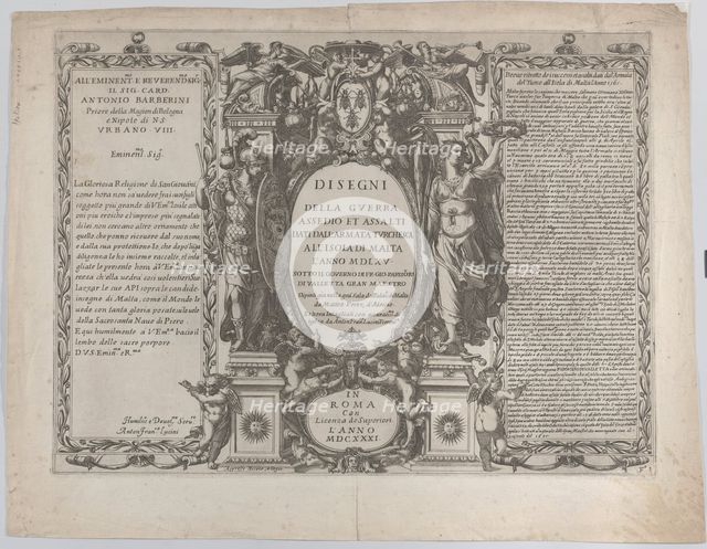 Frontispiece for "Drawings of the war, siege, and assault of the Turkish army on the islan..., 1631. Creator: Antonio Francesco Lucini.